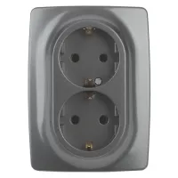 12-2108-12 ЭРА Розетка 2X2P+E Schuko со шторками, 16A-250В, IP20, Эра12, графит