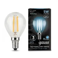 Лампа филаментная светодиодная Gauss G45 (Шар) Globe E14 5W 4100K, 105801205