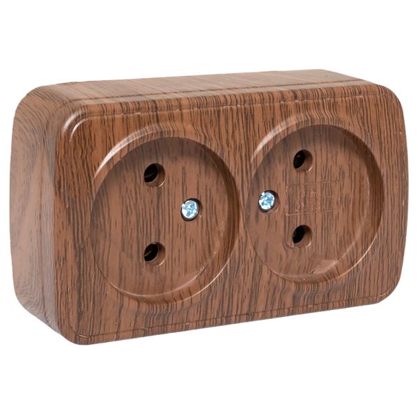 Розетка 2-местная ОП Минск 10А без заземления тёмное дерево EKF