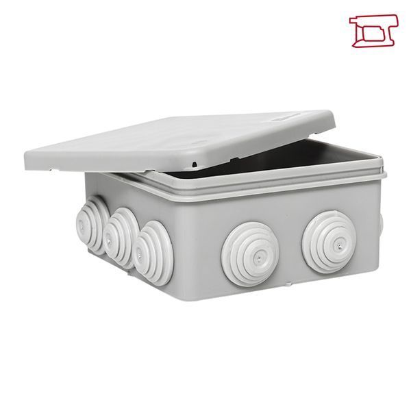 Коробка распределительная КМР-030-014 с крышкой (100x100x50) для прямого монтажа, 10 мембр. вводов серая IP55 EKF