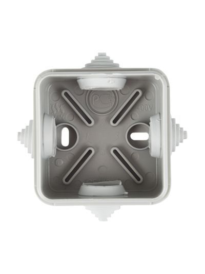 Коробка распаячная КМ41236 для открытой проводки безгалогенная (HF) 70х70х40мм с защелкивающейся крышкой IP44 4 гермоввода серая IEK
