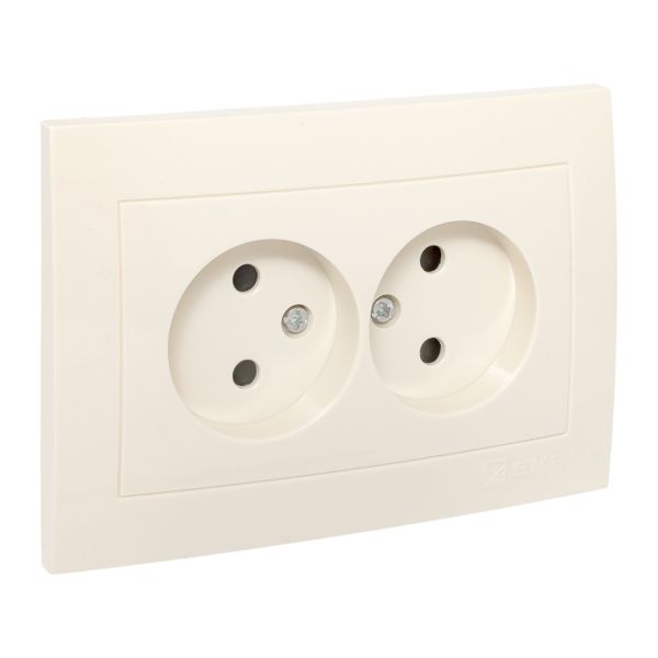 Валенсия розетка 2-местная б/з 10А кремовая с защ. штор. EKF