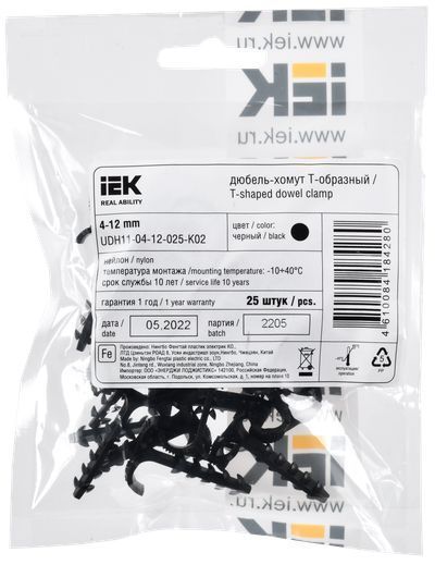 Дюбель-хомут Т-образный 4-12мм нейлон черный (25шт/упак) IEK