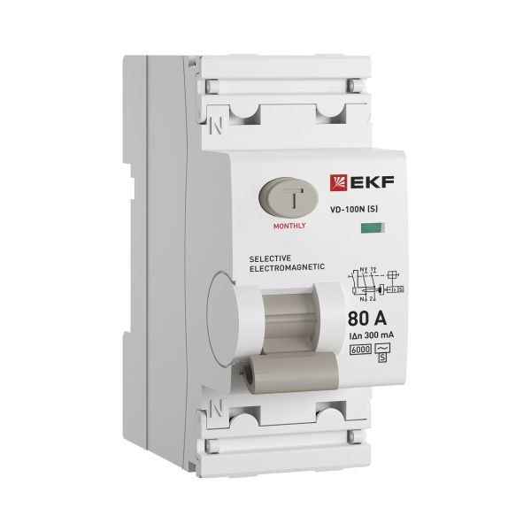 Выключатель дифференциального тока 2п 80А 300мА тип AC 6кА ВД-100N (S) электромех. PROxima EKF E1026