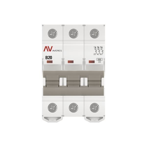 Выкл. автомат.  3П  20A  хар-ка  В  6кА  AV-6  EKF  AVERES  EKF