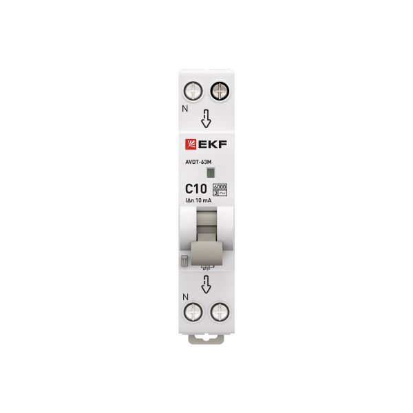 Диф. автомат  2П  10А  10мА (1мод., хар.C, электронный тип АС) 6кА EKF АВДТ-63М