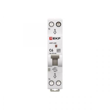 Диф. автомат  2П   6А  30мА (1мод, хар. C, электронный, тип А) 6кА EKF PROxiмА АВДТ-63М