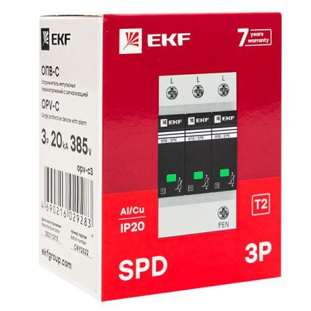 Ограничитель импульсных напряжений ОПВ-C/3P In 20кА 440В с сигн. EKF