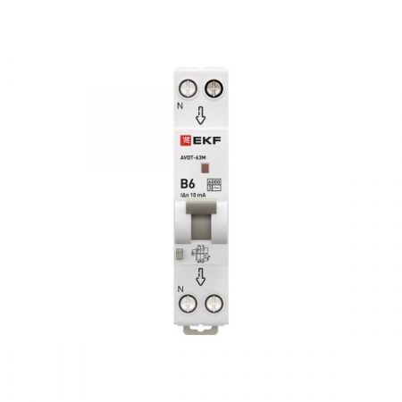 Диф. автомат  2П   6А  10мА (1мод., хар.B, электронный, тип АС) 6кА EKF PROxiмА АВДТ-63М