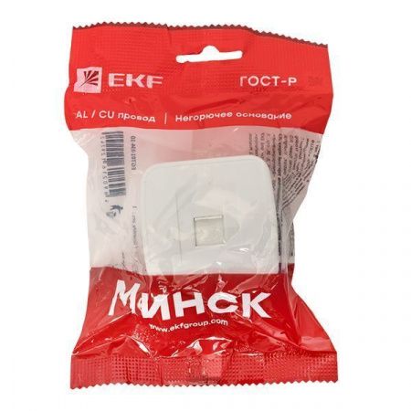 Минск Розетка Phone 1-местная ОП белая EKF Basic