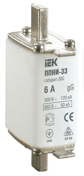Плавкая вставка предохранителя ППНИ-33 габарит 00С 6А IEK