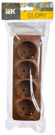 GLORY Розетка 4-местная для открытой установки с заземлением без защитных шторок 16А РС24-3-ХД дуб IEK