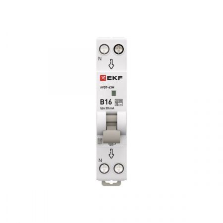 Диф. автомат  2П  16А  30мА (1мод., хар.B, электронный тип АС) 6кА EKF PROxiмА АВДТ-63М