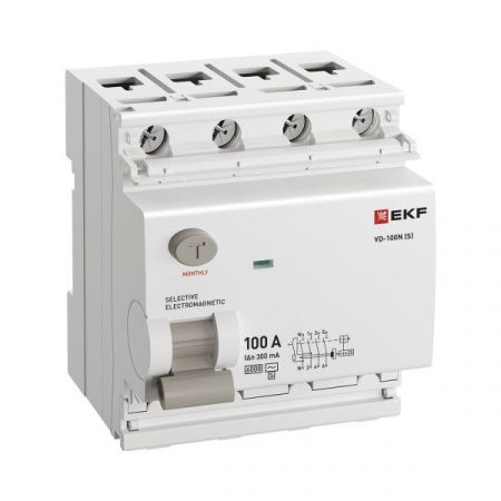 Выключатель дифференциального тока 4п 100А 300мА тип AC 6кА ВД-100N (S) электромех. PROxima EKF E104