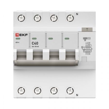 Диф. автомат  4П  40А  30мА  EKF PROxima АД-4   хар-ка C электрон. тип AC защита 270В 6кА