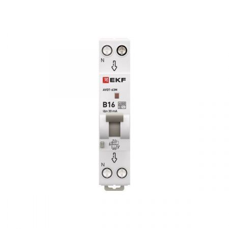 Диф. автомат  2П  16А  30мА (1мод., хар.B, электронный тип АС) 6кА EKF PROxiмА АВДТ-63М