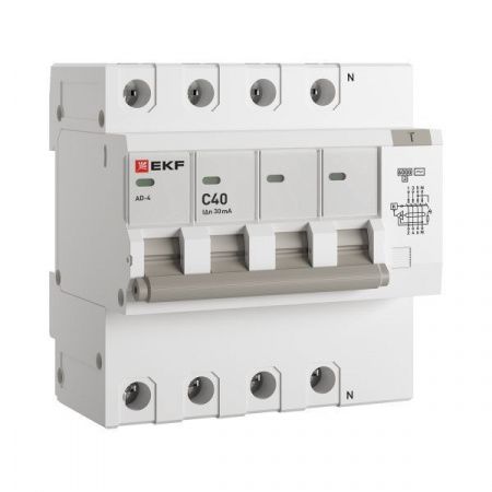 Диф. автомат  4П  40А  30мА  EKF PROxima АД-4   хар-ка C электрон. тип AC защита 270В 6кА