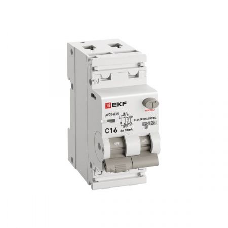 Диф. автомат  1П+N  16А 30мА EKF PROXIMA АВДТ-63N  хар-ка C тип A (кратно 1)