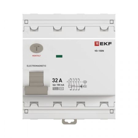 Выключатель дифференциального тока 4п 32А 100мА тип AC 6кА ВД-100N электромех. PROxima EKF E1046M321