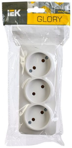 GLORY Розетка 3-местная для открытой установки без заземления без защитных шторок 10А РС23-2-ХБ белый IEK