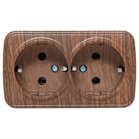 Розетка 2-местная ОП Минск 16А с заземлением тёмное дерево EKF