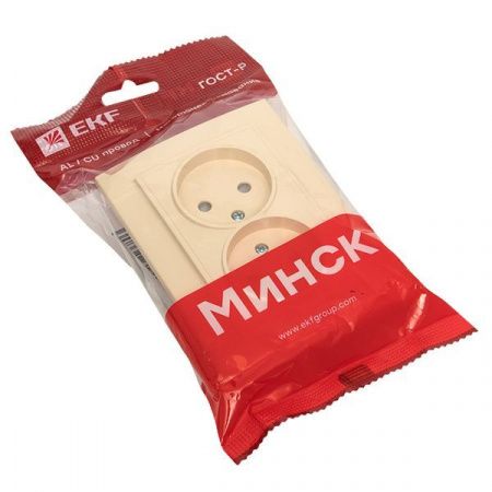 Розетка 2-мест. СП б/з 10А бежевый с защ. штор. Минск EKF