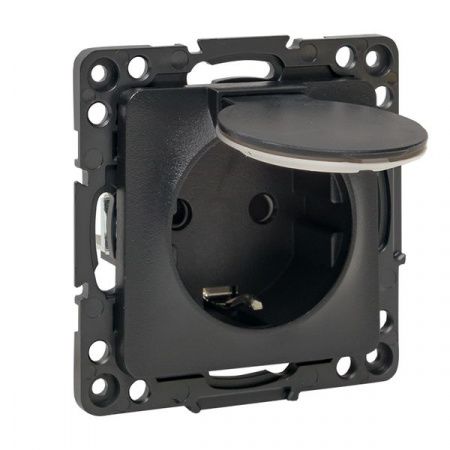 Стокгольм Механизм Розетки 1-местной с/з 16А автоматические клеммы черный с крышкой и защ. штор. IP44 EKF PROxima